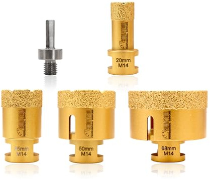 SHDIATOOL Diamant Fliesenbohrer Set 20/35/50/68MM M14 Diamantbohrer | Diamant Bohrer für Porzellan Fliesen Keramik Granit Feinsteinzeug Marmor, Diamant Bohrkrone Flex mit Adapter