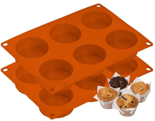 Melearch moldes reposteria, 2PCS molde silicona bizcocho para 6 Magdalenas, Bandejas para Hornear Muffin antiadherente, para donuts, Cupcake, Brownie, sin BPA y apto para lavavajillas