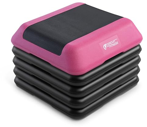 Circuit Fitness by Marcy 16 x 16 inches Adjustable Height Aerobic Step Platform with 4 Risers, Non-Slip Rubber Surface, Home Exercise Fitness Training, American Pink, STEP-PINK01-4R
