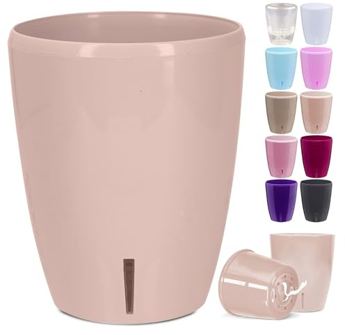 Happy Plants Orchideentopf D 16,7 cm Blumenkübel mit integriertem Wasserstandsanzeiger, selbstbewässernder Blumentopf mit Docht, Selbstbewässerungssystem für Orchideen - Light Blush 3,3 Liter