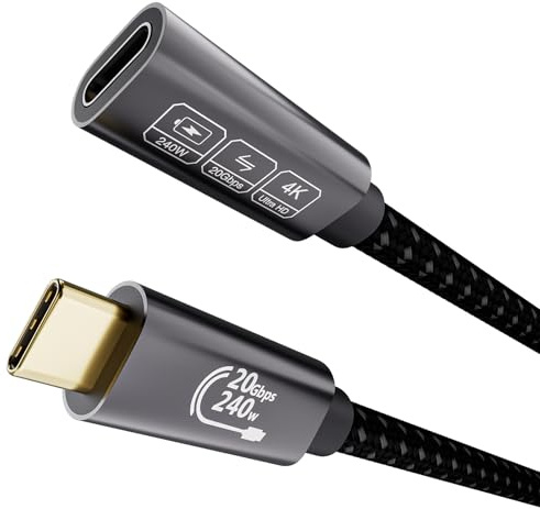 EUDOBEL 240W USB C Verlängerung 0,5m,USB C 3.2 Gen2x2 Verlängerung 20Gbps,USB Type C Verlängerungskabel 4K@144Hz 5K@60Hz Stecker auf Buchse für Thunderbolt 4, iPhone16,iPhone15,Switch,MacBook,VR,SSD