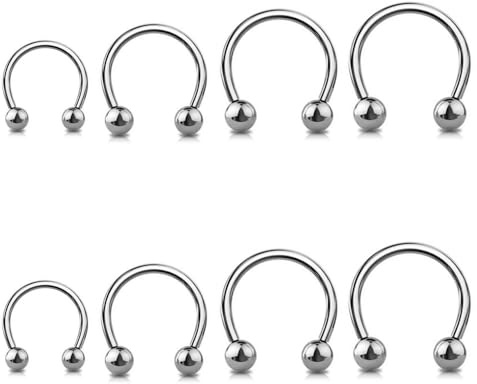 Jewel Barrel 8 piercing per naso a ferro di cavallo 16 g in acciaio chirurgico per setto nasale per cartilagine, elice, anelli per labbra, 6 mm-12 mm, con estremità sferica, 16.0 Gauge, acciaio