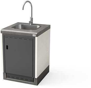 TUOZI - Módulo de pie KITAWAY SINK & TAP 61 para Barbacoa de Obra Prefabricada (Blanco, Gris - 61 x 63 x 63 cm) - Uso en Exteriores