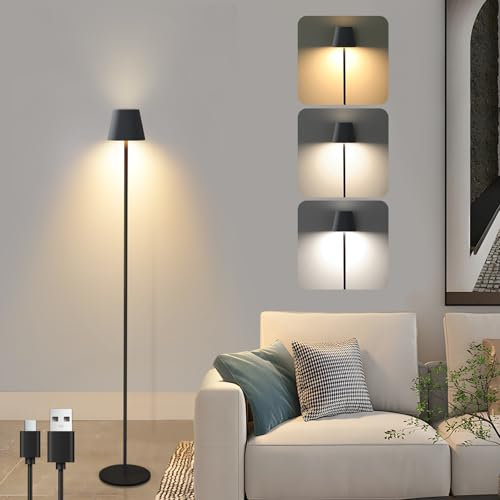 Homefire LED Stehlampe Dimmbar Wohnzimmer Stehleuchte: Schwarz Standleuchte Modern USB Akku Steh lampe mit 3 Farbtemperaturen 3000K-6500K für Schlafzimmer Arbeitszimmer und Büro