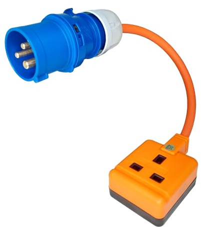 Fly Lead Converter Cable, 16A Plug to 13A Socket, Electrical Hookup Cable for Camping, Caravans, Motorhomes, Generators, Marine Applications. 16 Amp Power Supply to 13 Amp Socket (2m)
