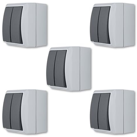 REV AquaForm Economy Set of 5 Series Switches, Wet Room IP44, Single Pole, Surface-Mounted, Grey