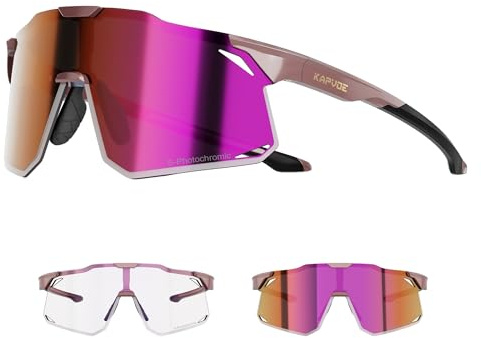KAPVOE Fahrradbrille Selbsttönend für Herren Damen Photochrome Sport Sonnenbrille Klar Rennrad Brille TR90 Rahmen Schnelle Brille MTB Radfahren Radbrille mit UV400 Schutz Sportbrille für Laufen K347