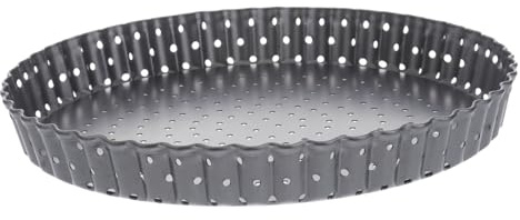 TOGEVAL Teglia Crostata Fondo Removibile Rotonda in Acciaio al Carbonio Nero, Antiaderente, Microforata, per Pizza e Crostate