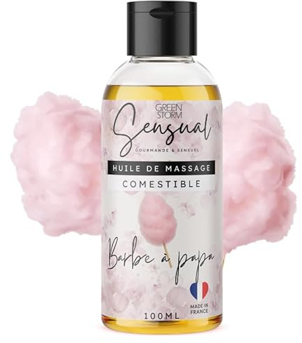 Huile de Massage Comestible Érotique Barbe à Papa - Huile Massage Sensuel pour Couple - Huile Corps Relaxante Naturelle - Fabriqué en France - 100ml- Green storm