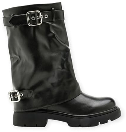 Bottes Biker Femme – Style Motard Vintage – Confort & Durabilité – Look Rock, Moto – Fermeture Zip & Boucles Métalliques (Noir, EU, Système Taille Chaussures EU, Adulte, Numérique, Moyen, 38)