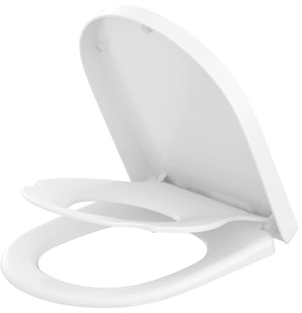 YEAUPE PRO Asiento de Inodoro Familiar en Forma de D, Tapa WC Universal con Liberación Rápida, Fácil de Limpiar, Blanco