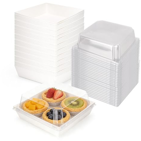 YKUKIZEE 50PCS White Cake Slice Box with Clear Lid, Paper Charcuterie Box | White,13.5 cm, Individual, Oil-Proof, Square, Food Containers Takeaway Box, for Sandwich, Cookies, Macaron, Cupcake, Bakery