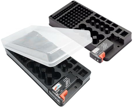 Battery Storage Organizer 116 Grid Large Capacity Case - Fireproof Waterproof Holder | Size Battery Box For D C AA AAA 9V Cell | Secure Desktop Workplace Electrical Storage | Industrial Home Saf