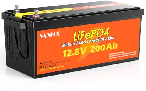 12V 200Ah LiFePO4 Batterie, 2560Wh Lithium Akku mit 100A BMS, 5000-15000 Mal Deep Cycle Batterien, Unterstützung 4S4P, perfekt als Stromquelle für Wohnmobile Camping
