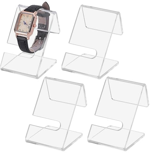 nbeads 4 Stück Acryl Uhrenausstellständer, L-förmiger einzelner Uhrenständer Schmuck Uhrenständer Vitrine für Uhrenarmband Display, Wohnkultur Einzelhandel, klar, 4.4x5.6x6.3cm