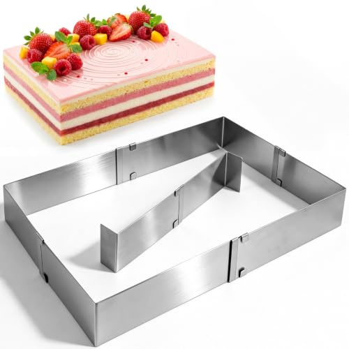 Revkknv Cadre Rectangulaire Réglable avec Système Fixation, Haute 5cm | Moule à Gâteau Carré en Acier Inoxydable de Qualité Supérieure Parfait pour Mousse, Entremets, Pâtisserie