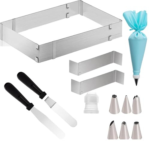 Yolistar Cercle Pâtisserie Rectangulaire Ajustable en Acier Inoxydable avec Séparateurs – Moule à Gâteau Flexible (8 cm de Hauteur) – Kit Pâtisserie Professionnel pour Layer Cake, Mousse & Tiramisu