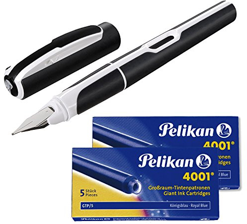 Pelikan Füllhalter Style Neon, Feder M [ schwarz | weiß ] + 10 Patronen Großraum GTP