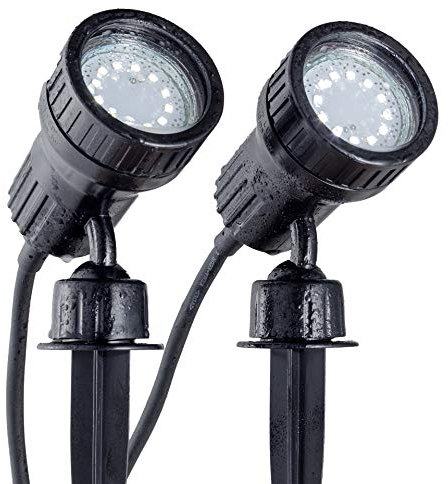 B.K.Licht Set da 2 faretti LED per esterni, luci da giardino orientabili, illuminazione da giardino con picchetto o luci da parete, colore nero, include 2 lampadine da 3W 230 V GU10 IP44