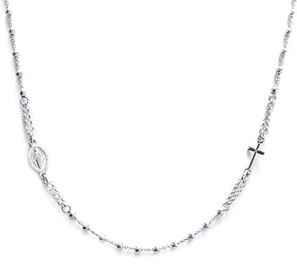 Linea Italia Gioielli - Kurze Rosenkranz-Halskette aus Silber 925 - Kreuz und Marienmedaillon - Schmuck Made in Italy