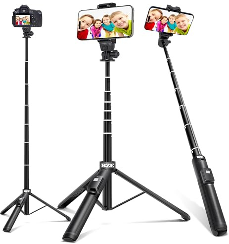 BZE 62 inches Extendable Selfie Stick Tripod with Wireless Remote & Phone Holder, Portable Aluminum Alloy 3 in 1 Stand for Group Photos, Vlogging & Travel Compatible with All Smartphones