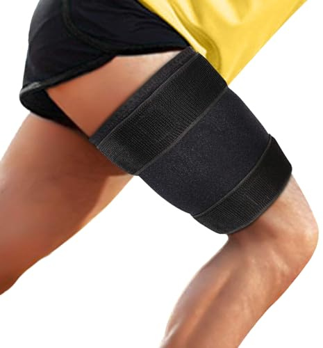 supregear Soporte Muslo, Soporte Ajustable para la Lngle del Muslo, Manga de Compresión del Muslo Cuádriceps, Soporte de Cadera para la Recuperación de Lesiones Musculares Hombres/Mujeres, Negro