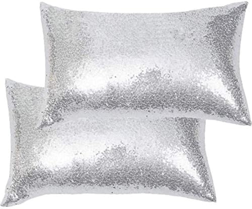 Eternal Beauty 2 fundas de cojín rectangulares de lentejuelas plateadas de 12 x 20 pulgadas, fundas de almohada brillantes para decoración del hogar y fiestas con cremallera invisible (30 x 50 cm)