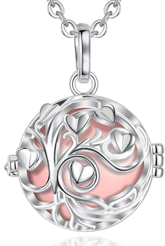 AEONSLOVE Collier Bola Grossesse Pendentif Arbre de Vie Collier Musique Carillon Bell pour Femmes Enceinte Bébé, Cadeau Original de Noël Anniversaire, Chaîne 114cm