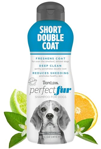 TropiClean PerfectFur Dog Shampoo - Used by Groomers - Derived from Natural Ingredients - Shed Control Formula for Short Double Coat Breeds like Beagles, Labs, Rottweilers & Pugs - 473ml
