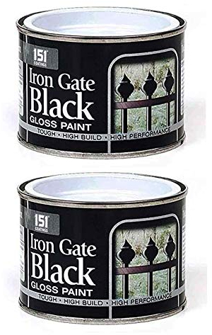 SDMAX 151 Coatings Pack Of 2 Iron Gate Black Gloss Paint - 180ml Tin Metal Gates Fences Tough & Durable Finish, Efficient Drying Time, Interior and Exterior Application