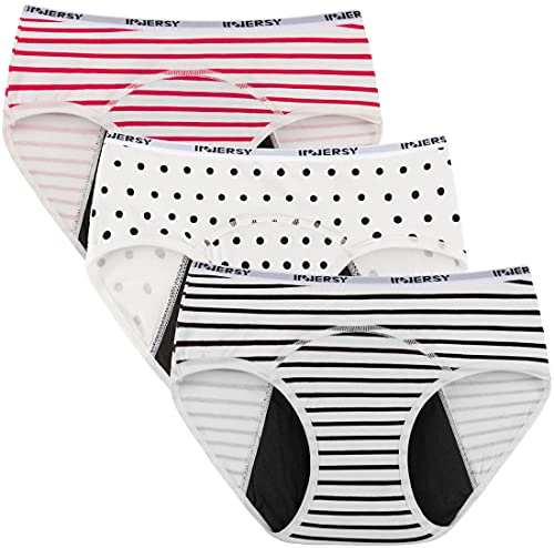 INNERSY Culotte de Règle Fille Adolescente Slip Menstruel sous-vêtements Absorbante Lot de 3 (12 Ans, 1 Point/2 Rayures)