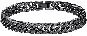 Richsteel Pulsera Acero Inoxidable Hombre 21cm Acero Negro, 8mm Ancho Pulsera de Eslabones Cubanos