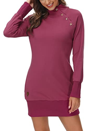 DOTIN Sudadera sin Capucha Mujer Vestido Largo Casual Invierno Otoño Pullover Hoody Hoodies Rosa Rojo S