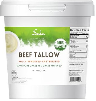 100% Pure Fully Rendered Grass Fed Grass Finished Beef Tallow- (4 lbs)