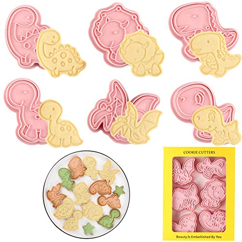 Cortadores Galletas Dinosaurio,6Pcs Molde Galletas de Dinosaurio,Moldes Galletas Infantiles,Cortadores de Galletas de Dinosaurio 3D Plástico Molde Galletas para Niños Dinosaurios Tematica Decoracion