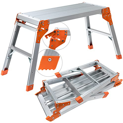 𝐂𝐑𝐀𝐅𝐓𝐅𝐔𝐋𝐋 Arbeitsplattform CF-107A | 𝟑 𝐉𝐀𝐇𝐑𝐄 𝐆𝐀𝐑𝐀𝐍𝐓𝐈𝐄 - Alu Leiter - Klappbar - Bis 150 kg - Arbeitsbühne mit Plattform - Trittleiter - Werkbank - Klappleiter (Silber/Orange)