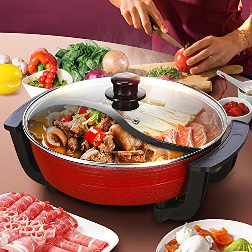 WOQLIBE Hot Pot Wok Eléctrico 2 Lados Mandarina Pato Olla de Sopa Cacerola de Cocina Antiadherente China Hotpot, Fácil de Limpiar Calentamiento Rápido
