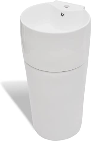 Hommdiy Waschbecken Keramik Hahnloch Weiß Standwaschbecken Waschtisch Säule