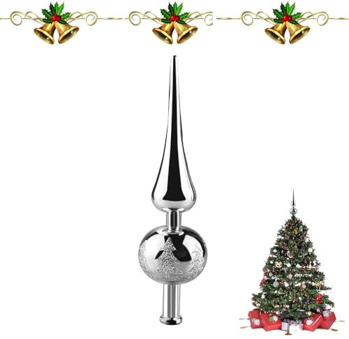 Aohcae Christbaum Spitze, Baumspitze Weihnachten Weihnachtsbaumspitze 24cm Baumspitze Rot Tannenbaum Spitze für Weihnachten Baumschmuck (Silber)