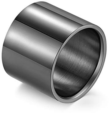 HIJONES Hombre Mujer Acero inoxidable Anillo Pulgar Banda Ancha Anillas Planas para Tubos Confort Acabado pulido 18MM Negro Tamaño 32