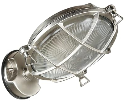 Licht-Erlebnisse Wand Außenleuchte aus Echt-Messing in Nickel-matt Qualitäts EU-Produkt IP64 E27 rostfrei Schiffslampe Außenlampe Wandleuchte Garten Terrasse