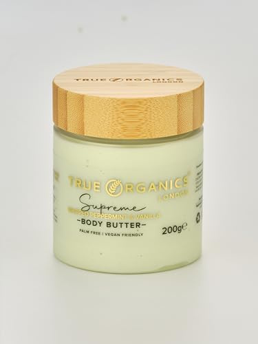 Supreme Whipped Peppermint and Vanilla Body Butter - 100% Organic, Vegan, Palm-Free, Skin Soothing & Nourishing - Hydrating Cocoa & Shea Butter for Dry, Sensitive, Oily Skin - 200g