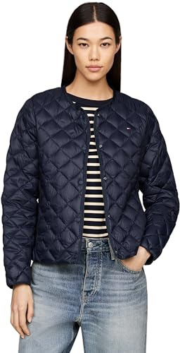 Tommy Hilfiger Donna Giacca Imbottita Quilted Collarless con Chiusura con Bottoni, Blu (Desert Sky), S