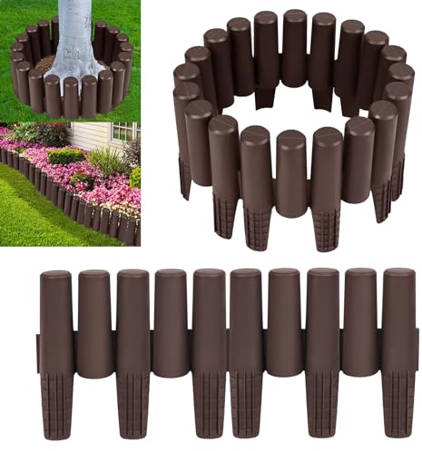 ACXIN 8,4m Rasenkante Kunststoff Beeteinfassung Spleißbar Garten Border Beetumrandung Mähkante Gartenpalisade Holzoptik für Gärten, Gras und Wege (Braun, 30 Stück) ASN-(HAG8576C)