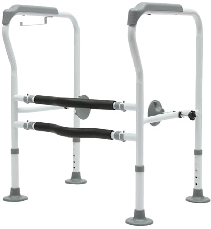ACROSSPART Toilettengestell WC Aufstehhilfe, Toiletten Handlauf WC Toiletten Stützgestell Höhen&Länge Verstellbar, Mobile Toilettenstütze Stützgestell Toiletten Sicherheit Rahmen bis 150KG