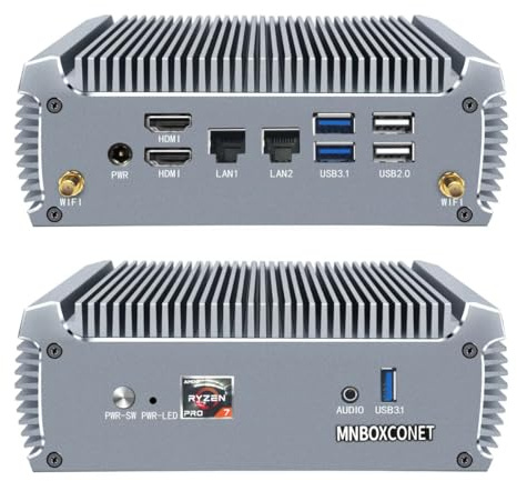 MNBOXCONET Fanless Mini PC AMD Ryzen 7 5825U (8C16T, jusqu'à 4.5GHz) Windows 11 Pro, Dual LAN Office Ordinateur de Bureau, DDR4 8 GB RAM 512 GB NVMe SSD, Radeon Graphics, HD, WiFi6, BT5.2