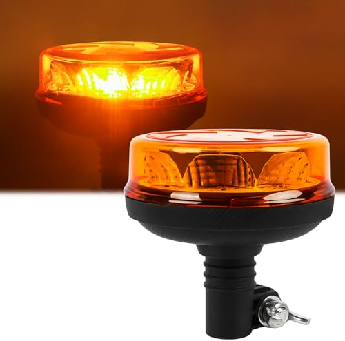 Yinaolan Amber LED Rotating Beacon Light, Flashing Warning Light with 6 Modes, 12-24V Emergency Strobe Lights for Trucks Vehicles Construction IP67 Waterproof (Pole Mount)