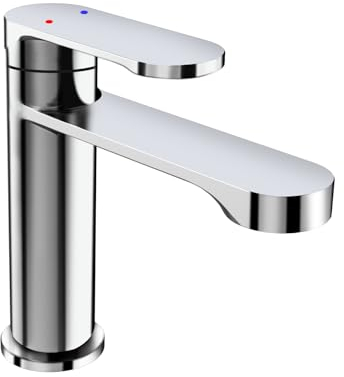 IDEALHOUSE Wasserhahn Bad, Wassersparend Waschtischarmatur, Einhebelmischer Armatur Badezimmer mit Auslauf Höhe 103 mm, Mischbatterie Waschbecken mit Flexschläuche, Chrom