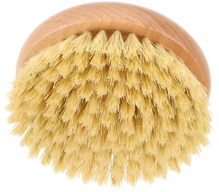 MERRYHAPY Spazzola da Bagno Manico, Spazzola per Doccia Esfoliante Rotonda in Fibre di Agave e Manico in Faggio, per Pulizia Profonda e Rimozione Pelle Morta, per Uso Quotidiano Corpo