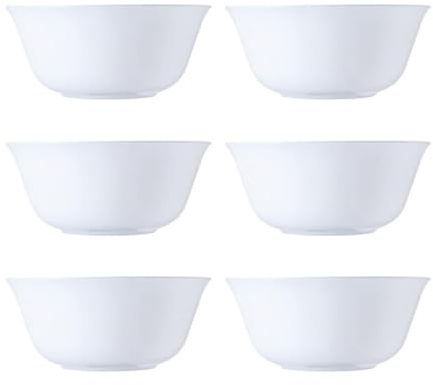 Luminarc Set de 6 boles Carine de vidrio opal 12 cm | Blanco, Vidrio opal, forma redonda, acabado brillo, 12 cm, 6 piezas, apto para microondas, apto para frigorífico